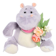 Мягкая игрушка Бегемот Кромби с букетиком Камелий, 22 см 0217922-231 No Brand