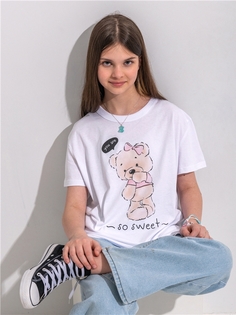 Футболка детская Апрель 274дев001Д2Р, белый Милый мишка, 152
