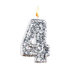 Свеча праздничная цифра 4 Страна Карнавалия Блестки 4 х 6,5 см серебристая