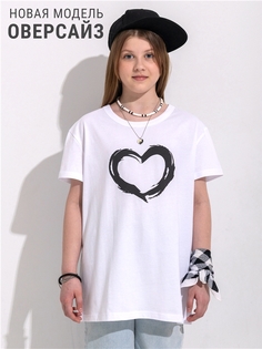 Футболка детская Апрель 274дев001Д2Р, белый Сердце кистью черным, 158