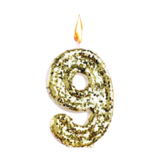 Свеча праздничная цифра 9 Страна Карнавалия Блестки 4 х 6,5 см золотистая