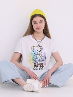 Футболка детская Апрель 274дев001Д2Р, белый Тедди акварель, 158