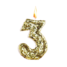 Свеча праздничная цифра 3 Страна Карнавалия Блестки 4 х 6,5 см золотистая