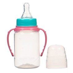 Бутылочка для кормления Baby 150 мл цилиндр, с ручками, бирюзовый, розовый Mum&Baby