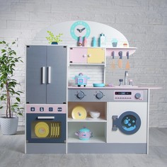 Игровой набор «Кухонный модуль «Счастье»» с деревянной посудой No Brand