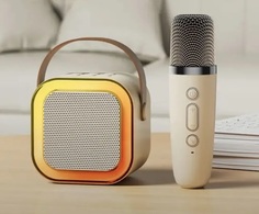 Мини караоке Bluetooth колонка с 1 микрофоном, Бежевый Mini