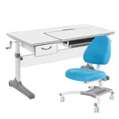 Парта Anatomica Uniqa Lite белый, серый c голубым креслом Figra