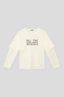 Футболка с длинным рукавом Benetton 3VR5C10DH, Белый, EL