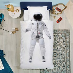 Постельное белье детское BELLEHOME Мама, я Астронавт, сатин, 1,5 спальный белый, серый