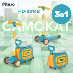 Самокат трехколесный Pituso 3в1 HD-8814B Blue-Yellow/Синий-Желтый (2 места)