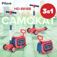 Самокат трехколесный Pituso 3в1 HD-8814B Red-Blue/Красный-Голубой (2 места)