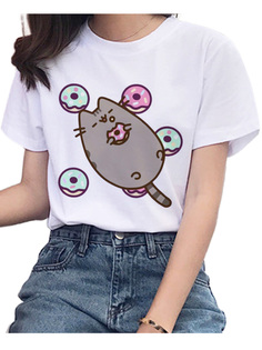 Футболка детская StarFriend кот Пушин с пончиками Pusheen, белый; с принтом, 62