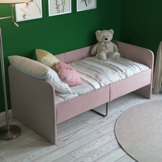 Детский диван-кровать SleepAngel Smile с бортиками, мягкое изголовье, розовый, 140х70 см