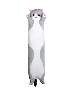 Мягкая игрушка - подушка Мармелаш котик батон, длинный кот серый 110 см.