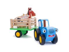 Игровой набор Bochart игрушка Синий Трактор без окошек и 13 зверей из мультфильма
