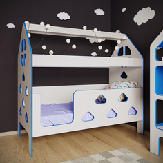 Кровать детская БазисВуд с бортиком, кровать-домик Облачка, вход слева, синий, 160х80 см