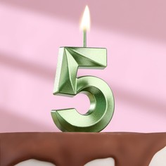 Свеча в торт на шпажке «?Грань», цифра "5", изумруд, 13 см Страна Карнавалия