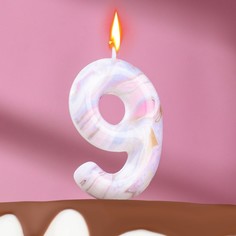Свеча в торт "Белый мрамор", цифра "9", 8 см Страна Карнавалия