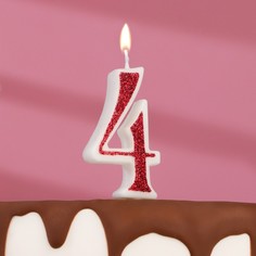 Свеча в торт на шпажке "Рубиновая коллекция", цифра 4, 5,5х3 см, рубиновая Страна Карнавалия