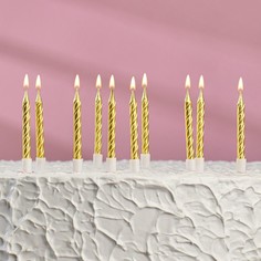 Свечи в торт "Спираль", 10 шт, средние, 7 см, золотой металлик Страна Карнавалия