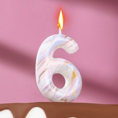 Свеча в торт "Белый мрамор", цифра "6", 8 см Страна Карнавалия