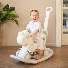 Лошадка-качалка-беговел с ручкой UNIX Kids Grey для детей, для дома и улицы, серый