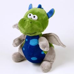Мягкая игрушка Дракон, с синим животиком, 20 см, серо-зелёный No Brand