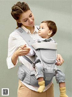 Эрго-рюкзак хипсит слинг для новорожденного Moms Babies Luxury светло-серый