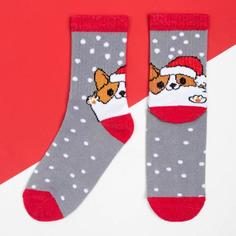 Носки детские новогодние KAFTAN Корги р-р 16-18, серый