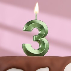 Свеча в торт на шпажке «?Грань», цифра "3",изумруд, 13 см Страна Карнавалия