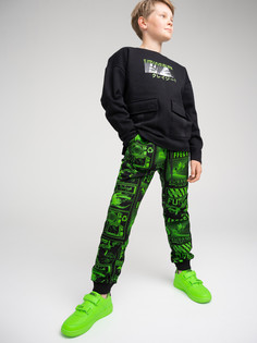 Брюки трикотажные для мальчиков PlayToday 32311370, 176, черный, светло-зеленый
