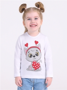 Лонгслив детский Апрель Л349001010У3, белый Серый кот с сердцем, 116