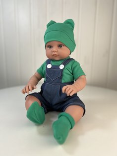 Пупс TuKiTu Артур, в зеленой шапке и джинсовом комбинезоне, 47 см, 46001К93