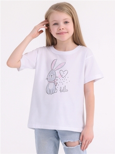 Футболка детская Апрель 237дев001Д1У, белый Привет от зайца, 98