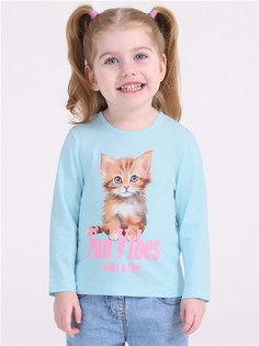 Лонгслив детский Апрель 349дев001Д1У, светло-голубой109 Котенок с надписью неон, 116