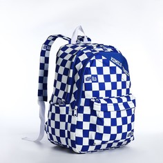 Рюкзак молодёжный из текстиля на молнии, 5 карманов белый/синий No Brand