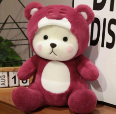 Мягкая игрушка Мишка в комбинезоне плюшевый красный No Brand