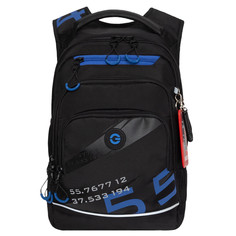 Рюкзак школьный Grizzly с карманом для ноутбука 13, анатомический, черный, синий