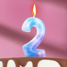 Свеча в торт на шпажке "Звездопад", цифра 2, 5,5 см Страна Карнавалия