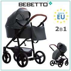 Детская коляска 2 в 1 Bebetto Kitelli PRO 03, графитовая экокожа, рама черная