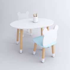 Комплект детской мебели DIMDOM kids, стол Овал белый, стульчик Мишка голубой