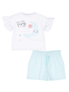 Комплект трикотажный для девочек PlayToday: фуфайка (футболка), шорты, белый,голубой, 98