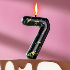 Свеча в торт "Черный мрамор", цифра "7", 8 см Страна Карнавалия