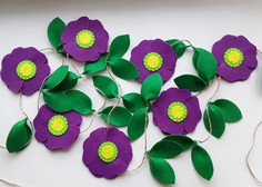 Гирлянда ArtTextile цветы из фетра Фиолетовые салатовая серединка 180 см