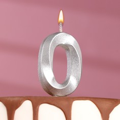 Свеча в торт "Грань", цифра "0", серебряный металлик, 6,5 см Страна Карнавалия