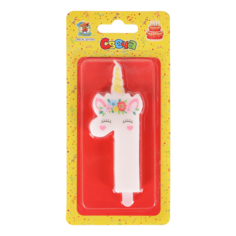 Свеча праздничная цифра 1 Miland Единорог с цветочным венком 17,3 см белая