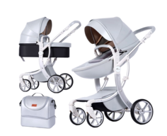 Коляска - трансформер 3в1 Luxmom 608-2 серая экокожа