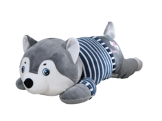 Мягкая игрушка Хаски лежачая, в полосатой синей кофте, серый 70 см Original Toys
