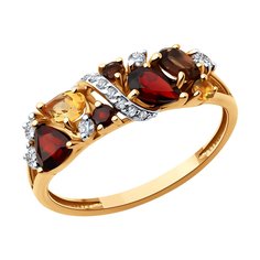 Кольцо из красного золота р. 18,5 Diamant 51-310-02168-3, фианит\раухтопаз\цитрин\гранат