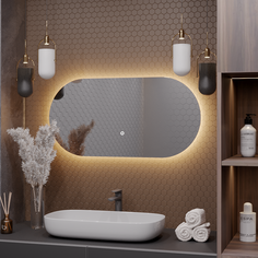 Зеркало Олимпия 80*180 "парящее" для ванной c тёплой LED-подсветкой горизонтальное Aura Mira